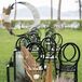 Aisle Flower Arrangement With Dried Palm Fronds Beside Black Chairs