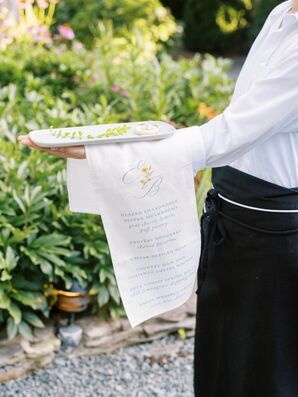 Passed Appetizer Menu on Linen Napkin On Waiter's Arm, Logo