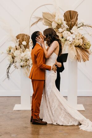 First Kiss During Wedding Ceremony at Forme LA in Los Angeles, California