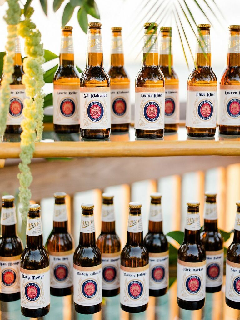 Beer bottles with custom names on them.