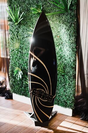 Modern, Glamorous Black Surfboard Guest Book
