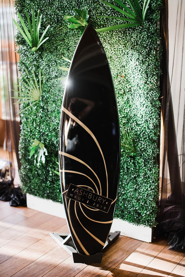 Modern, Glamorous Black Surfboard Guest Book