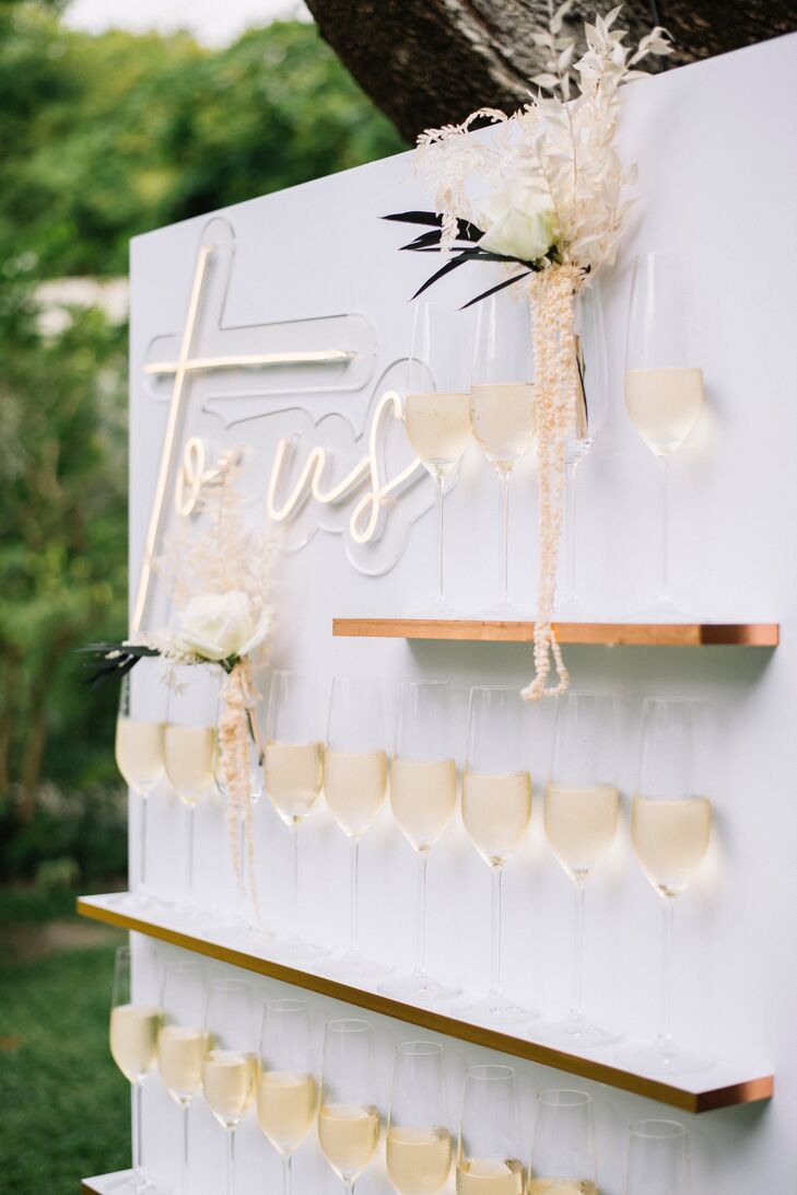 Champagne Flute Wall for Beach Wedding at Rosewood Phuket in Thailand