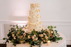 Orange-and-White Wedding Cake at the Royal Crest Room in St. Cloud, Florida