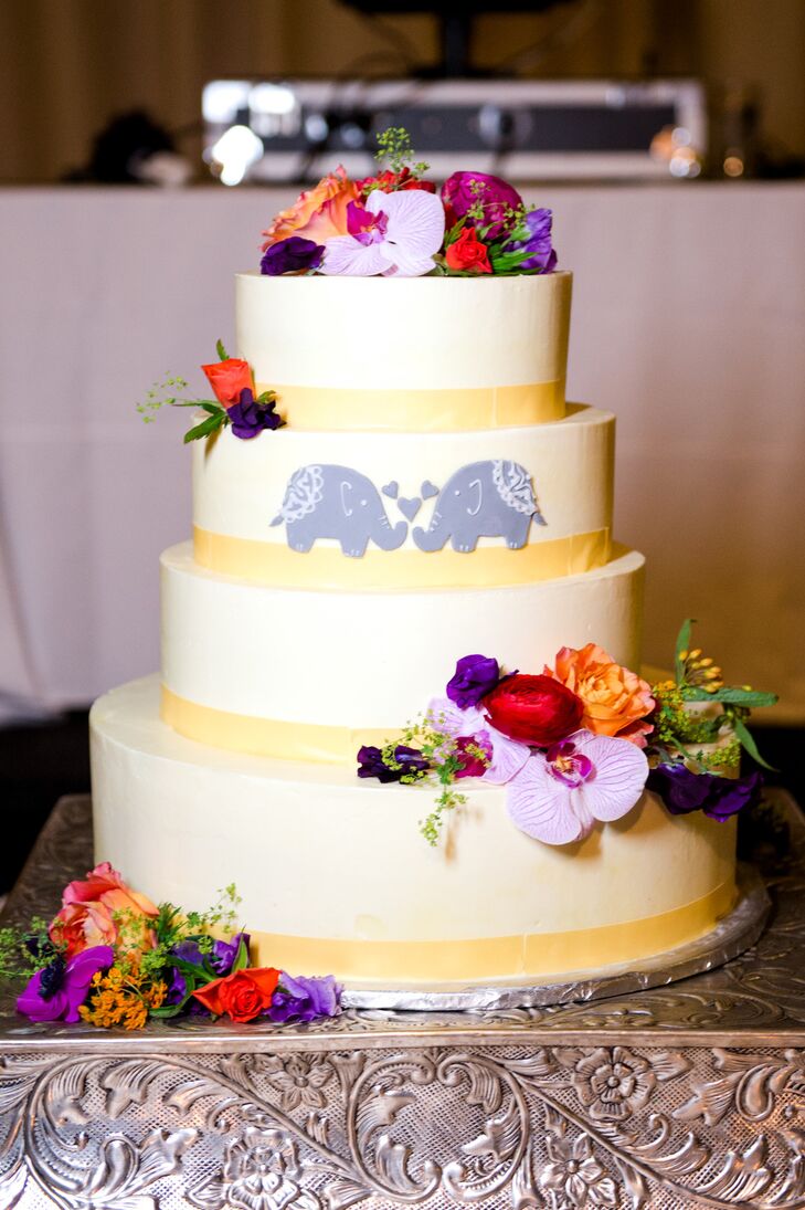 Yellow Wedding Cake with Elephant Design