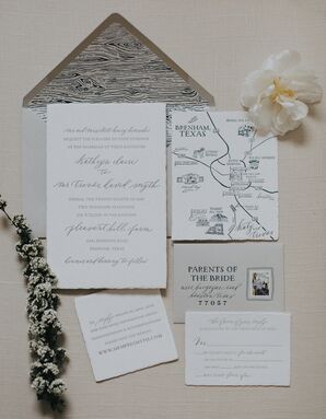 Rustic Invitation Suite with Illustrated Map and Envelope Liner