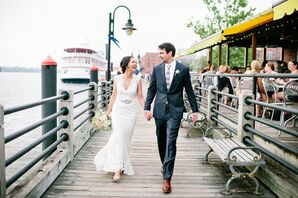 Navy Groom's Suit With Bold Striped Tie