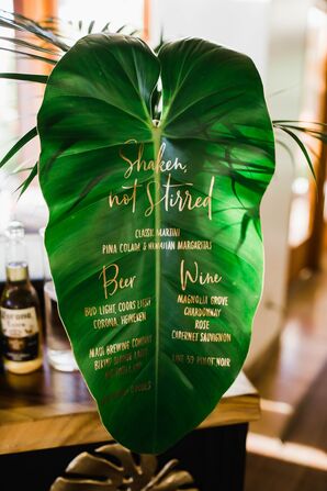 Tropical Leaf Sign with Gold Calligraphy