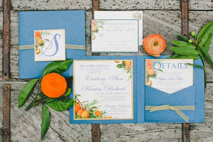 Custom invites touched on the event's California-centric citrus theme, with illustrations inspired by vintage fruit labels.