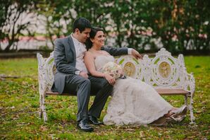 Bride and Groom on Bench in San Antonio