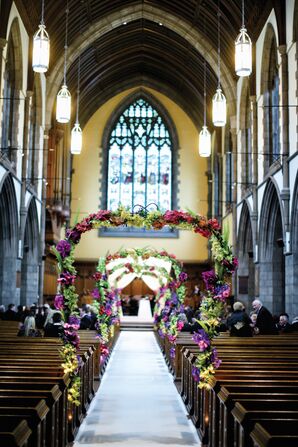 Lush Blooms and Greenery on Archway