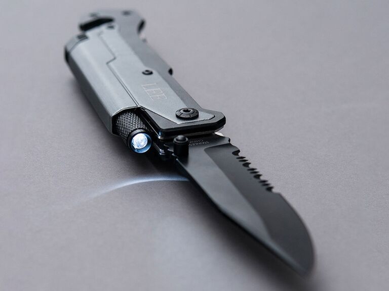 Monogrammed pocket knife father of the groom gift