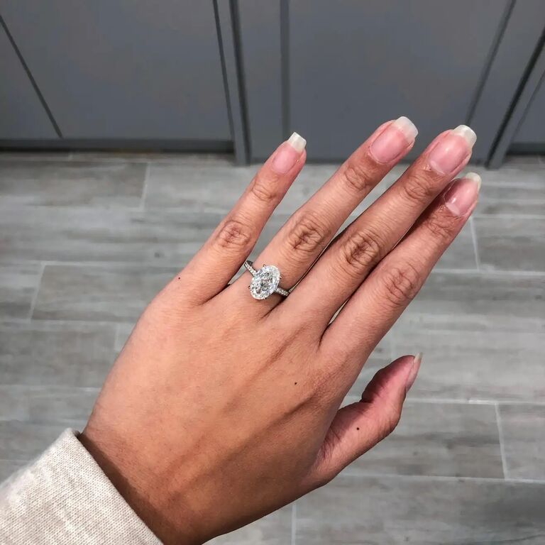 3-carat oval engagement ring with pave band