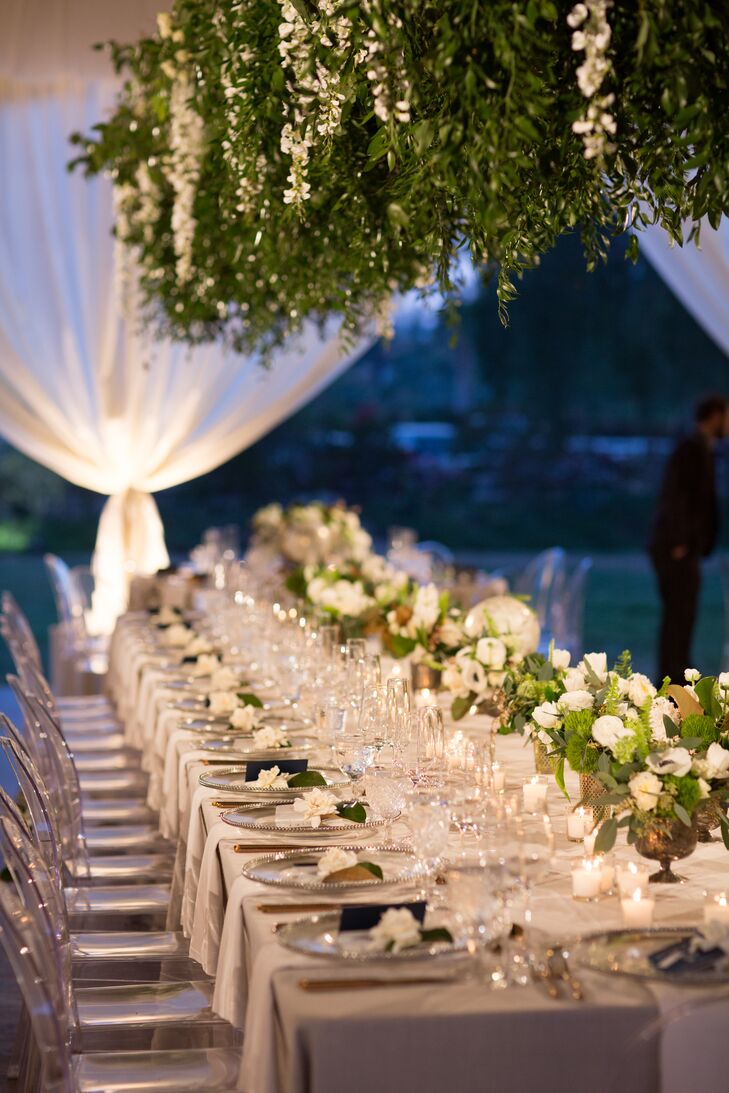 Tented Reception Decorated With Neutrals and Greenery