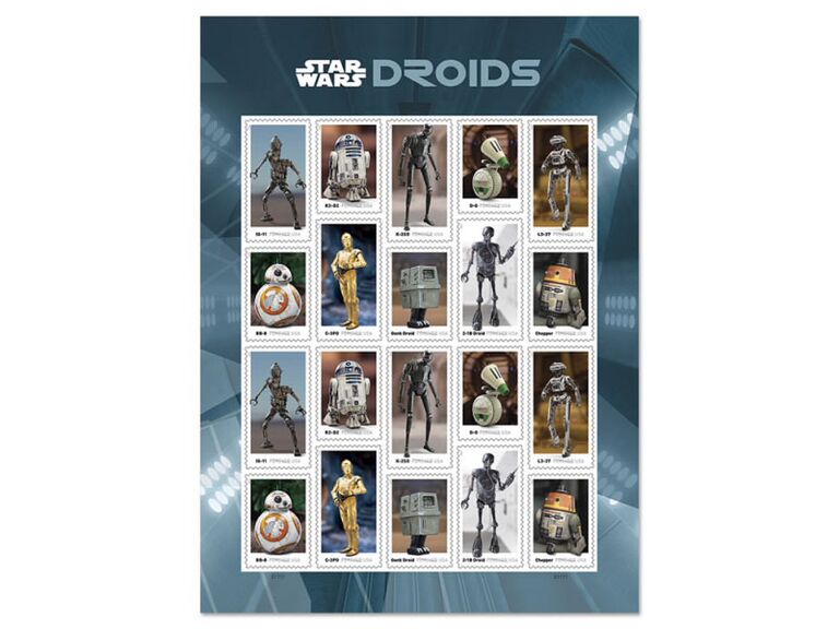 Sheet of Star Wars themed stamps