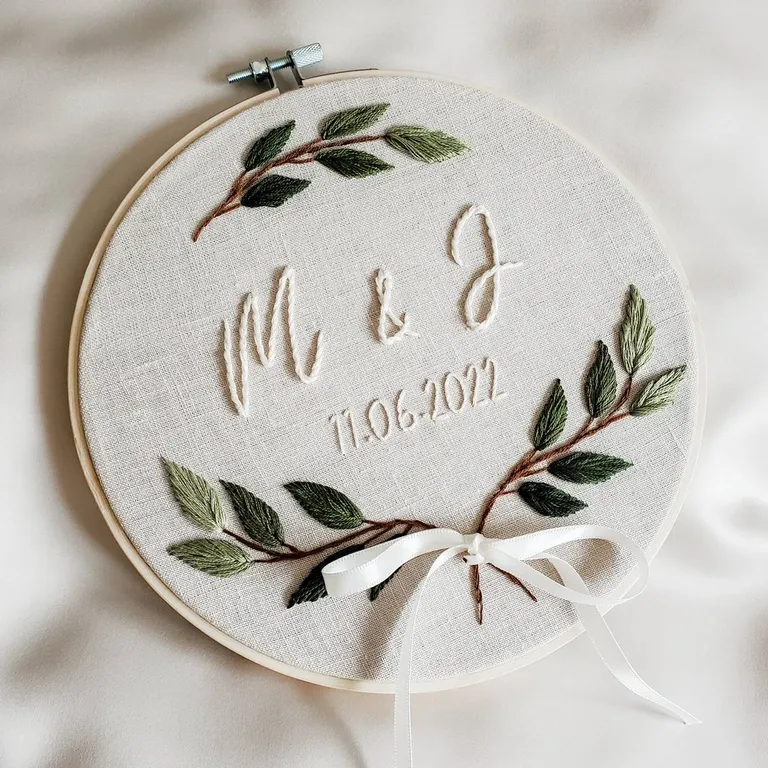 Modern personalized ring bearer pillow with embroidery