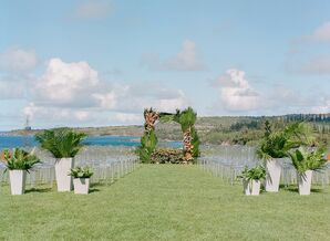 Wedding Ceremony with Leaf Arch in Kapalua, Hawaii