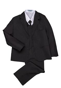 Little Tuxedos "Mason" Kids Black Suit (5-Piece Set) Flower Girl Dress and Ring Bearer Outfit