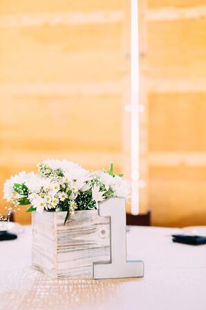 Daisies and Baby's Breath Wooden Planter Box Centerpiece