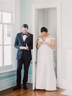 Bride and Groom Exchange Love Letters at North Carolina Wedding at The Merrimon-Wynne House