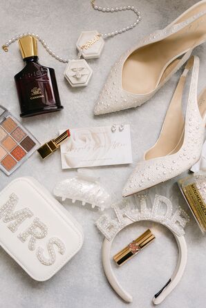 Bridal Accessories, High Heels, Mrs Purse, Makeup, Necklace, Rings and Headband