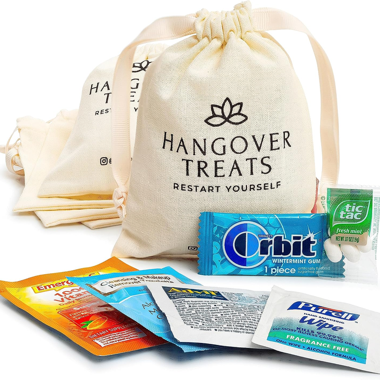 Canvas hangover treats bags for your wedding guests