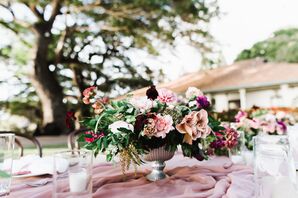 Bohemian Cascading Pink and Burgundy Centerpiece
