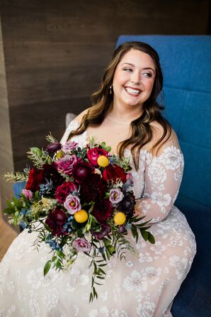 Bride Holding Jewel Tone Bouquet for Wedding at Toledo Country Club in Ohio