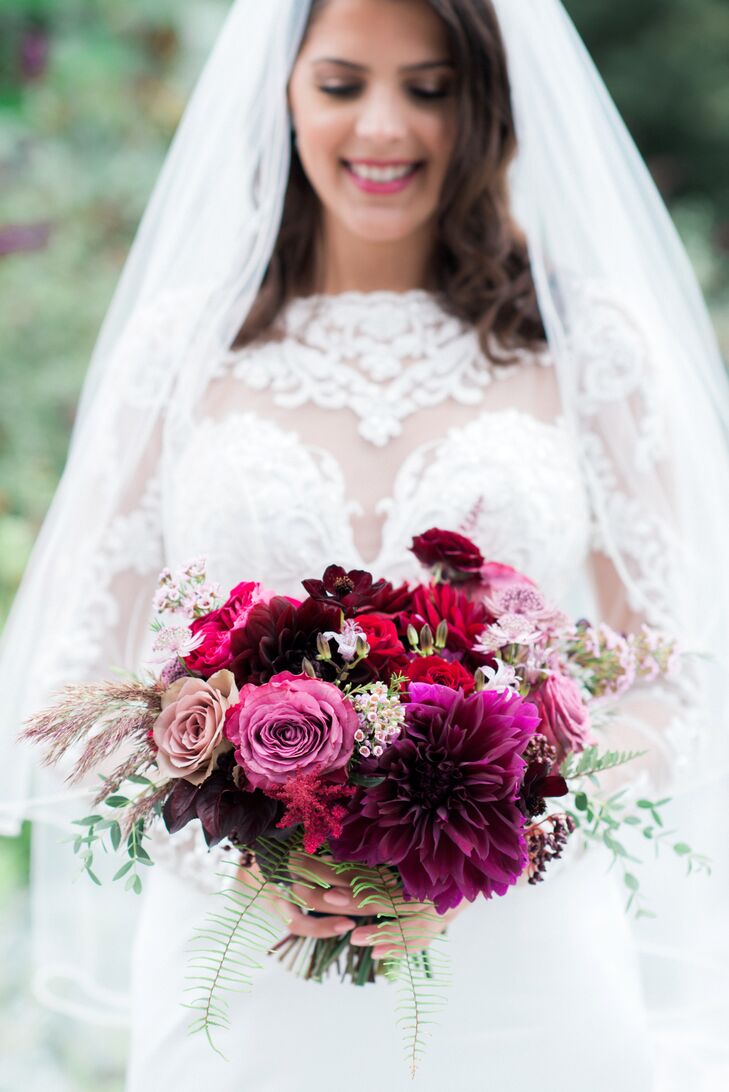 Dramatic Purple and Burgundy Dahlia and Rose Bouquet