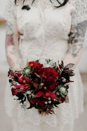 Fall Burgundy Bouquet with Thistles, Carnations and Chrysanthemums