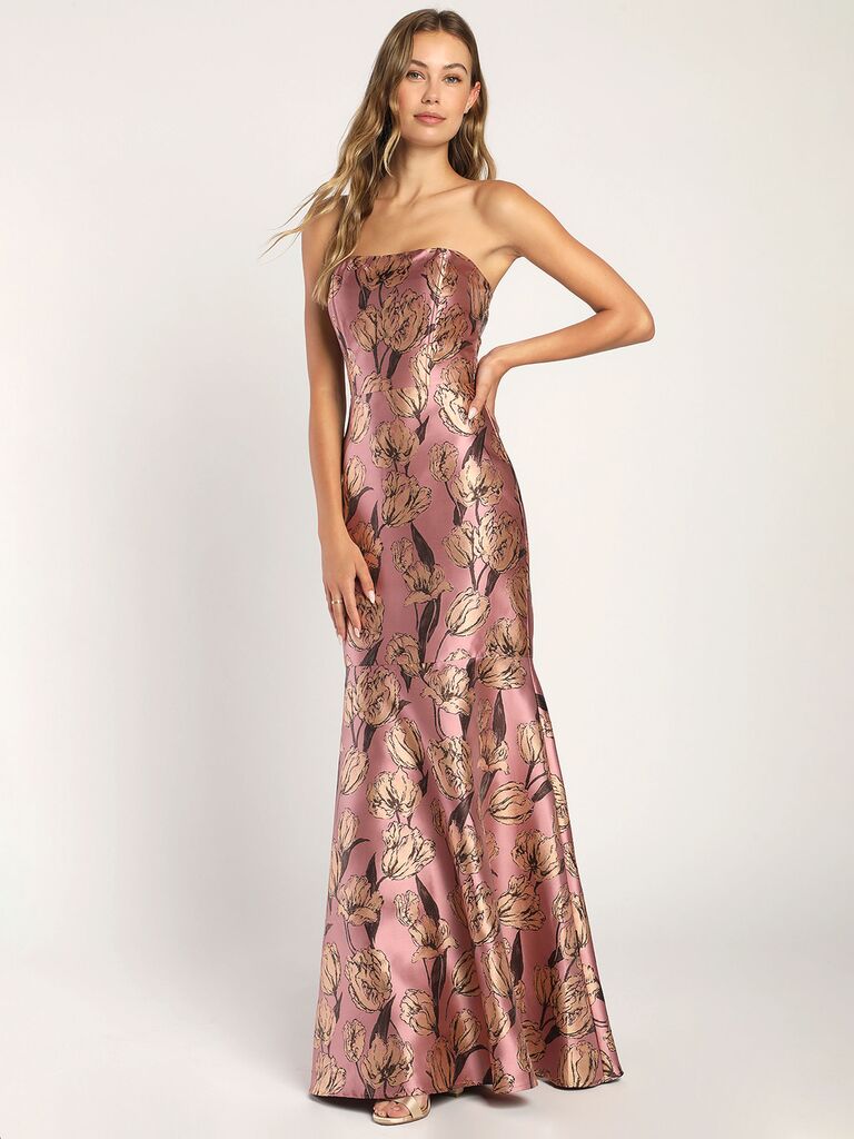 Lulus floral formal dress for a black-tie optional wedding