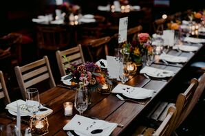 Farm Table with Multicolored Floral Arrangements