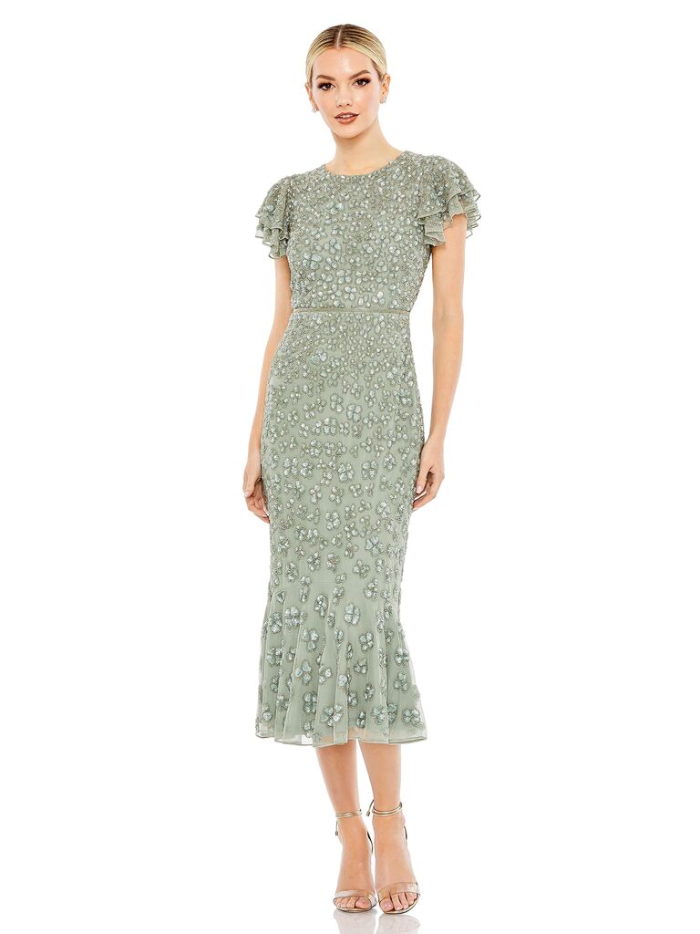 Embellished mid-length mother of the bride dress for a summer wedding. 