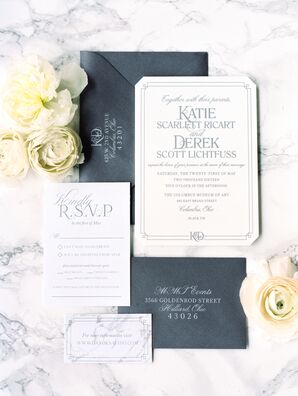 Charcoal and White Custom Wedding Invitations