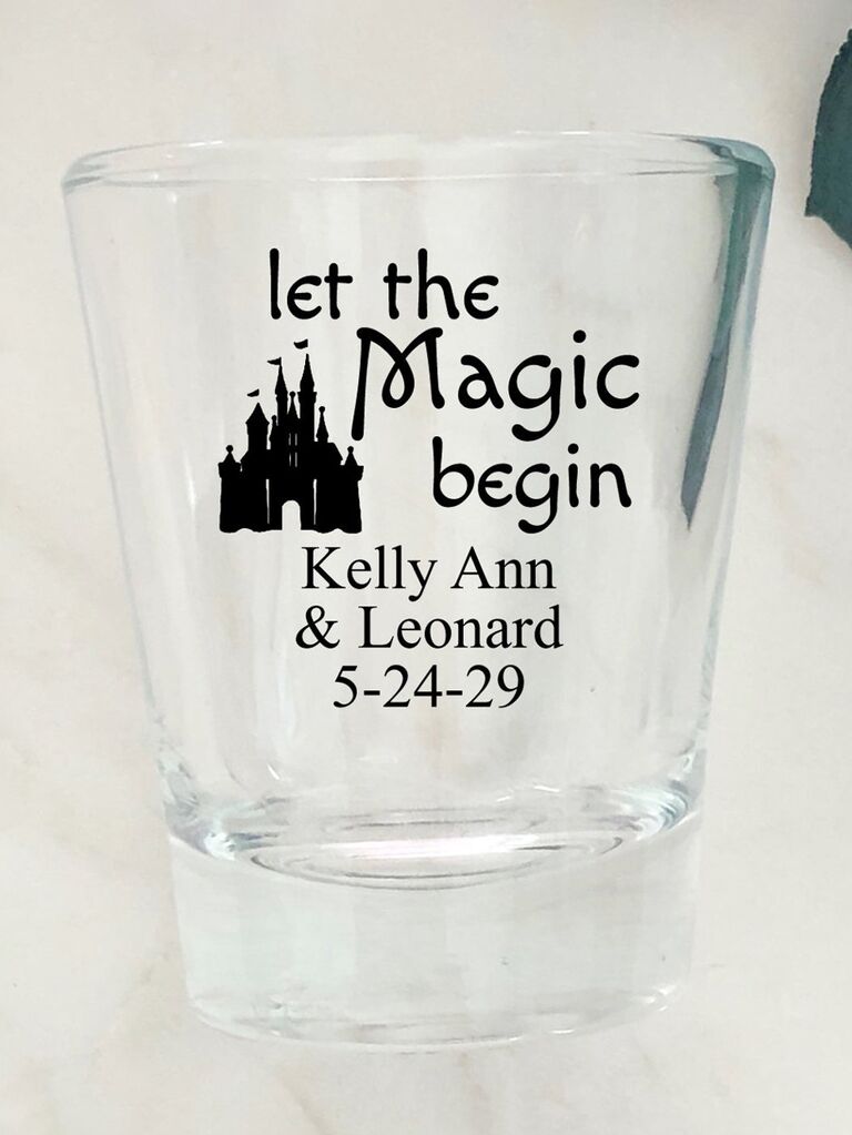 etsy disney wedding favors let the magic begin personalized shot glasses