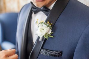 White Ranunculus and Succulent Boutonniere