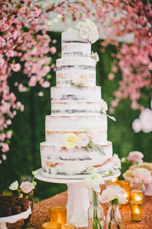 Naked Tiered Cake With Flowers