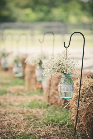 Blue Mason Jar Ceremony Aisle Decor