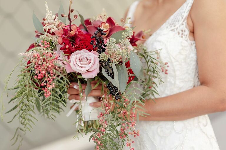Red bouquet with eucalyptus
