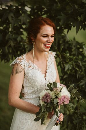 Modern Bride with Vintage Dress, Bouquet and Statement Earrings