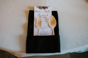 Sustainable Flatware with Menu and Black Napkin