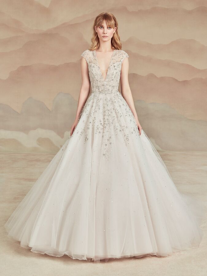 Ines Di Santo V-neck ball gown with beaded embellishments