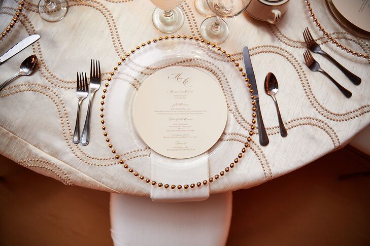 Glass Chargers with Gold-Beaded Edges