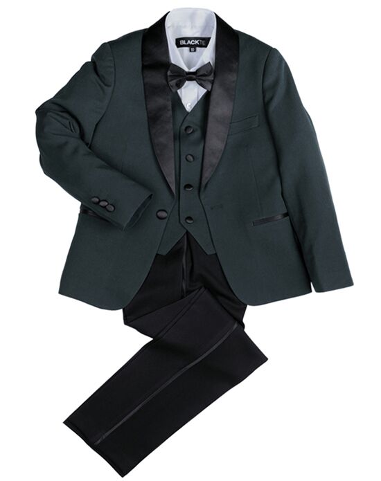 BLACKTIE "London" Kids Hunter Green Tuxedo (5-Piece Set) Flower Girl Dress and Ring Bearer Outfit - 1