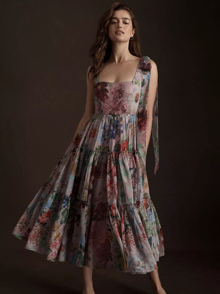 pleated tiered floral maxi dress for your engagement party
