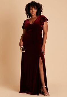 Birdy Grey Hannah Velvet Dress in Cabernet V-Neck and Plunge Bridesmaid Dress