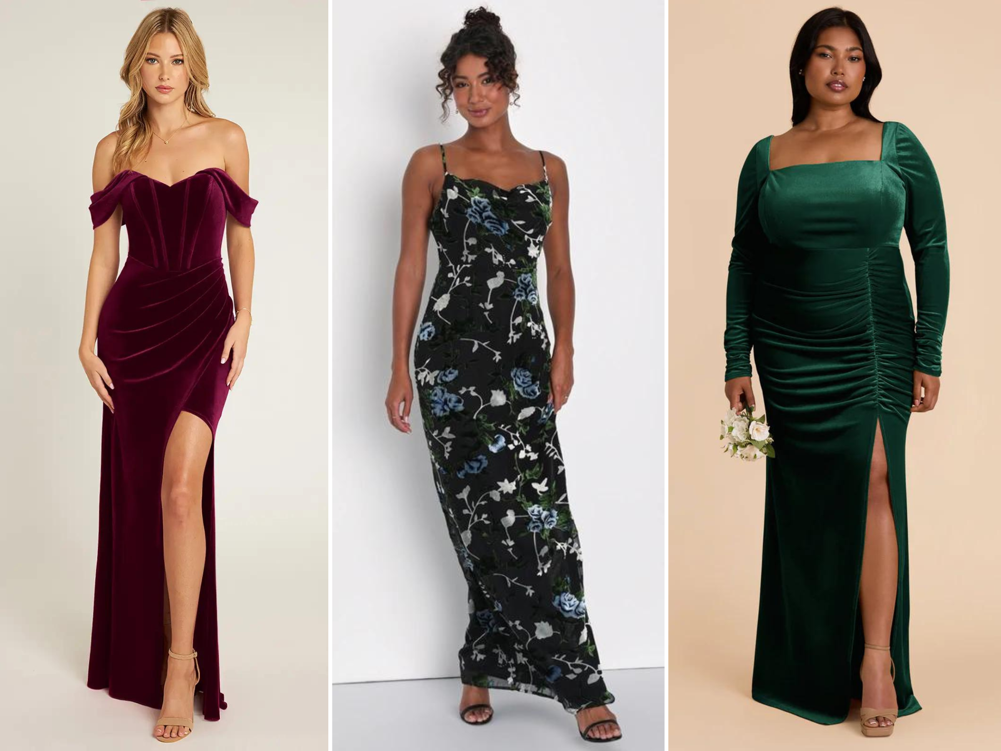 princess polly baby blue dress TH&TH Camilla Long Sleeve Velvet Bridesmaid Dress In Forest Green – TH and  TH main image 1