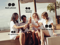 Bachelorette group toasting, surrounded by Instagram captions
