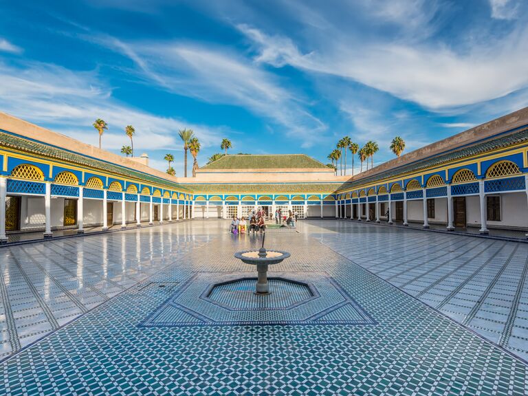 Bahia palace with the fountain in Marrakesh, Morocco