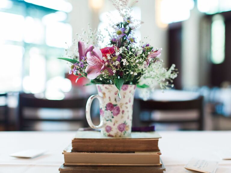A teacup floral centerpiece.